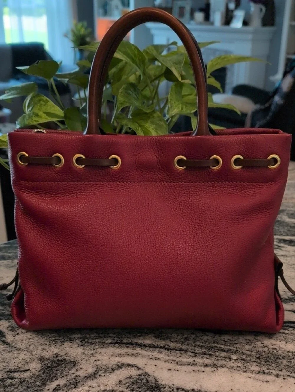 Dooney & Bourke Tassel Drawstring Pebbled Leather Satchel Bag